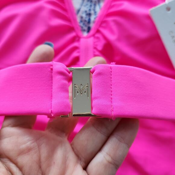 MILLY Cabana Ruched Halter One Piece Swimsuit P Neon Pink Beach Vacation Resort - Picture 3 of 11